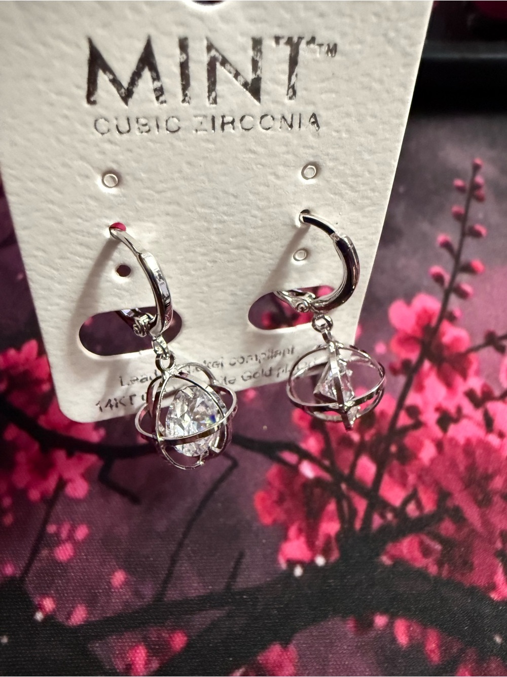 Mint Silver-Tone Orb Drop Earrings with Clear Crystal